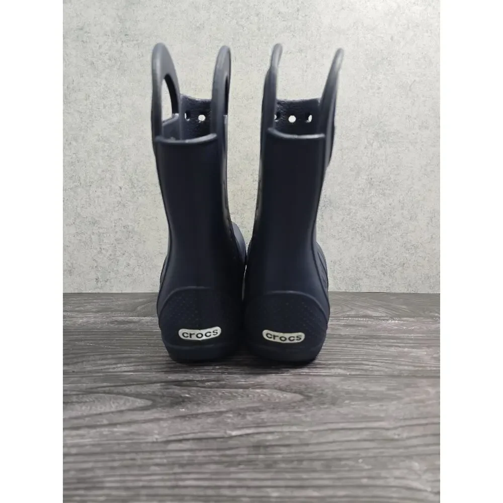 Crocs Kids Handle It Rain Boots Navy Blue Size J1 EUC Waterproof Pull On 12803